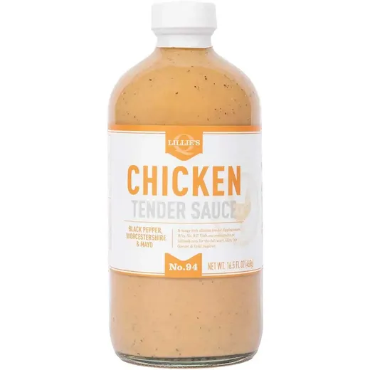 A full bottle of Lillie's Q Chicken Tender Sauce shown against a plain white background.