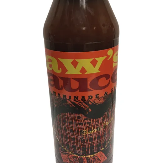 A bottle of Saw's Sauce.