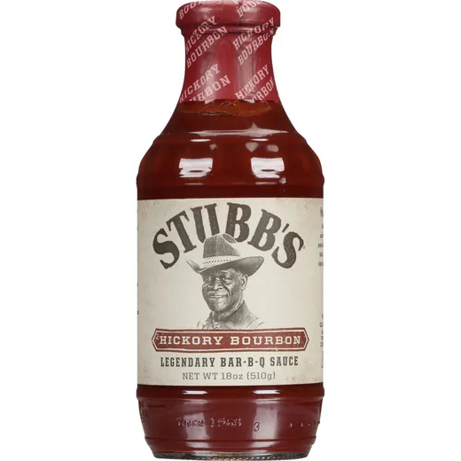 A full bottle of Stubb's Hickory Bourbon Bar-B-Q Sauce.