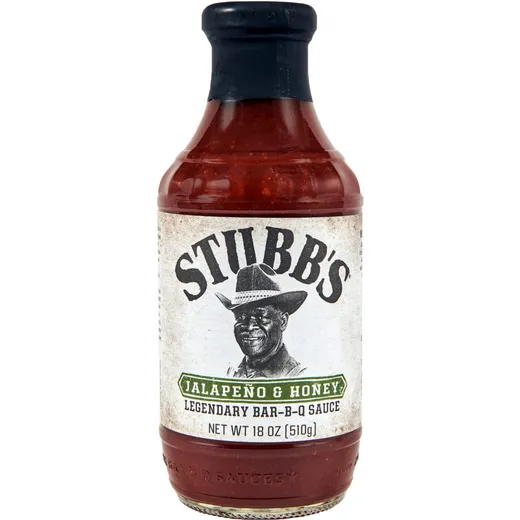 Stubbs Jalape&ntilde;o &amp; Honey BBQ Sauce bottle.