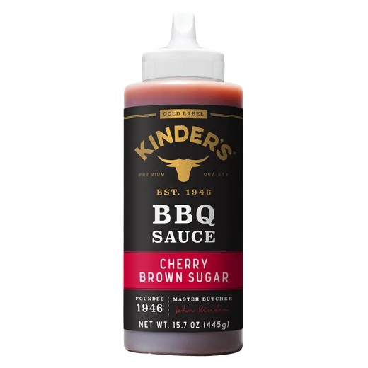 Kinder's Cherry Brown Sugar BBQ sauce bottle front view.