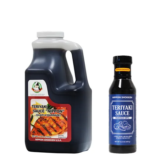 Group shot of a large jug and a bottle of Nippon Shokken Teriyaki Sauce.