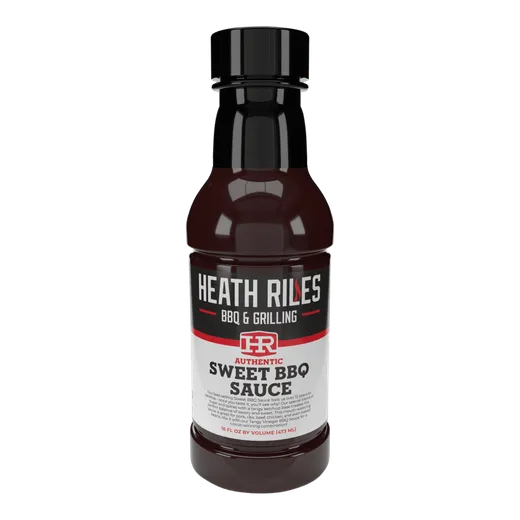 Heath Riles Sweet BBQ Sauce bottle front view.