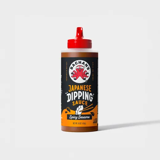A bottle of Bachan's Spicy Sesame Japanese Dipping Sauce against a white background.