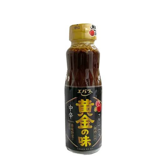 A bottle of Ebara Golden Taste BBQ sauce against a white background.
