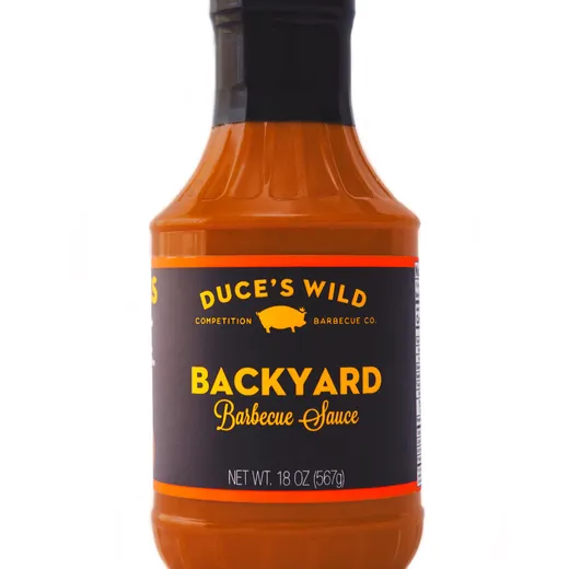 A front view bottle of Duce's Wild Backyard Barbecue Sauce.