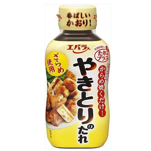 A full portrait shot of an Ebara yakitori sauce bottle against a white background.