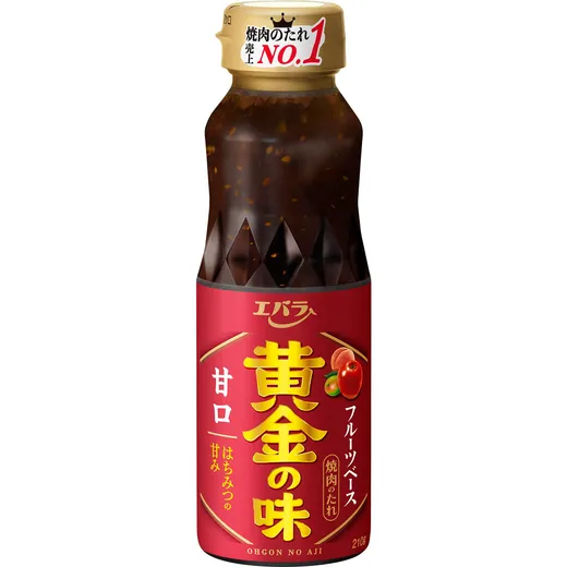A bottle of Ohgon No Aji Japanese BBQ sauce against a white background.