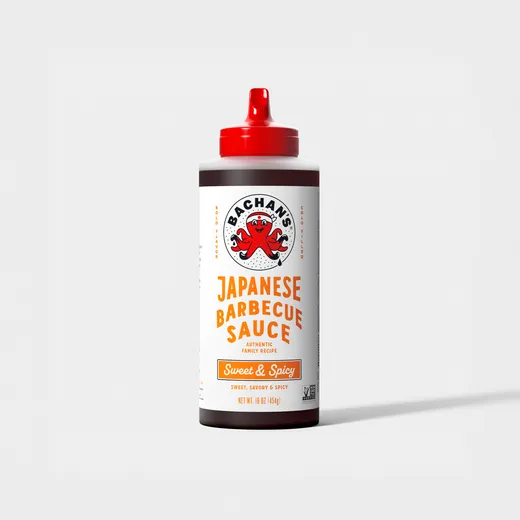 A bottle of Bachan's Japanese Barbecue Sauce against a white background.